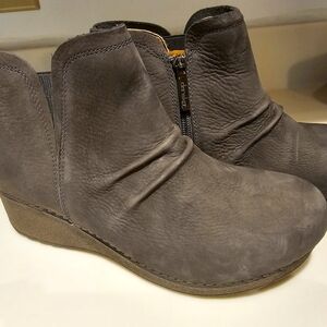 Dansko Gray Suede Wedge Ankle Boots with Zipper